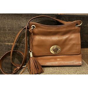 Clements Ribeiro Tan Brown Leather Flap‎ Over Turnlock Closure Crossbody Purse